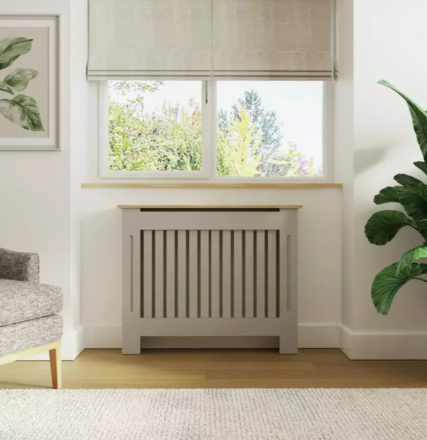 GFW Longslow Medium Radiator Cover Grey & Oak | Modern Radiator Cabinet Furnitur
