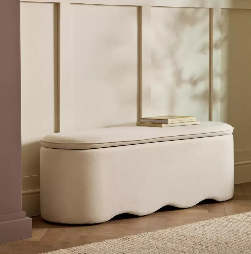 Onda Large Fabric Ottoman Natural | Storage Footstool Bench Furniture