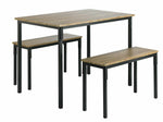 Home Bolitzo Oak Dining Table and 2 Black Benches | Industrial Style Dining Set