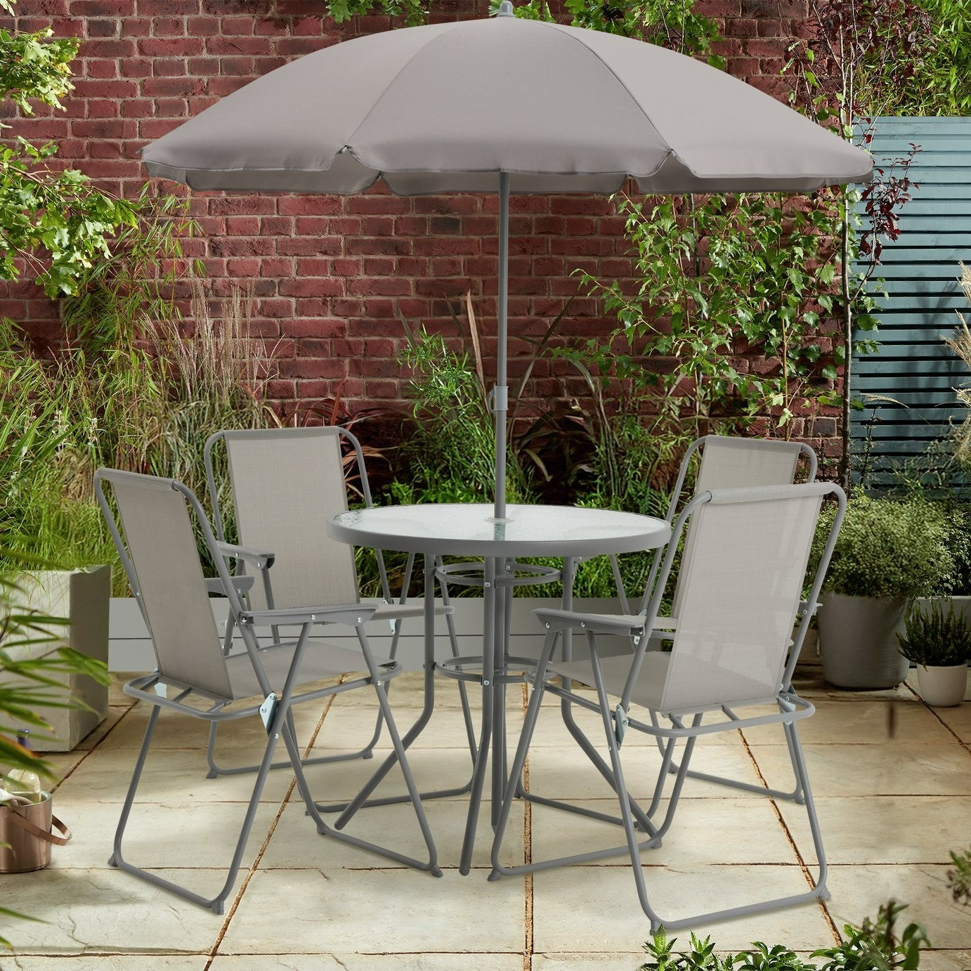 Home 4 Seater Metal Patio Set - Light Grey | Outdoor Garden Furniture