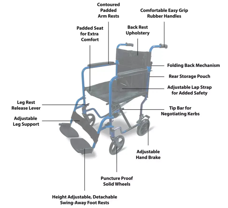 Aidapt Blue Folding Compact Aluminium Transport Wheelchair VA172BLUE