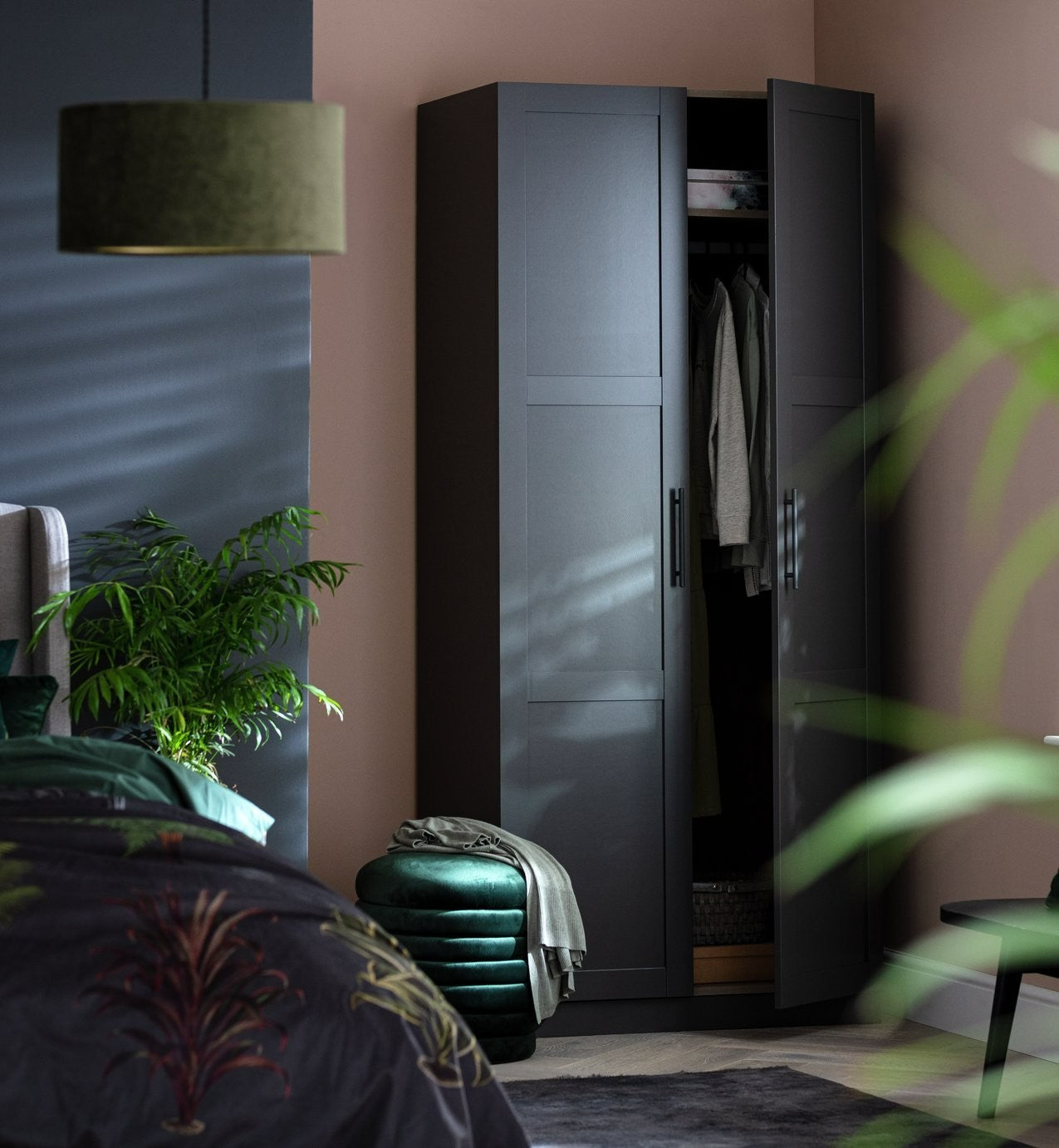 Munich Panelled 2 Door Wardrobe - Anthracite | Contemporary double door closet