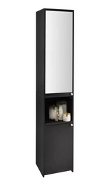 Home Prime Mirrored Bathroom Tallboy Black | Freestanding Bathroom Storage Unit