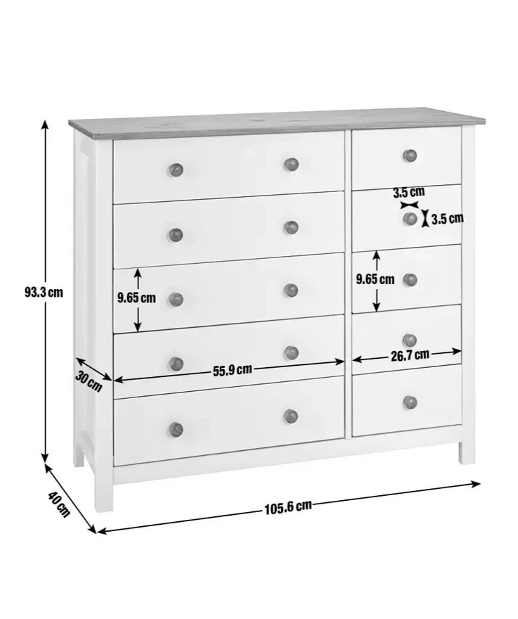 Home Scandinavia 10 Drawer Chest Pine & White | Bedroom Storage Chest of Drawers