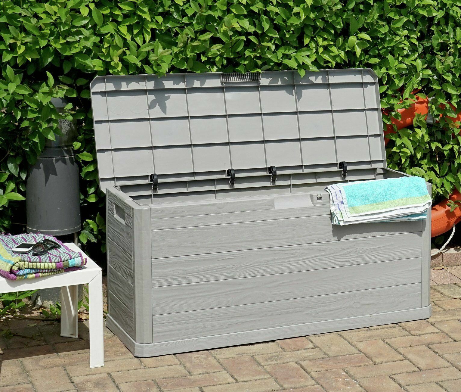 Toomax 280L Wood Effect Garden Storage Box - Grey
