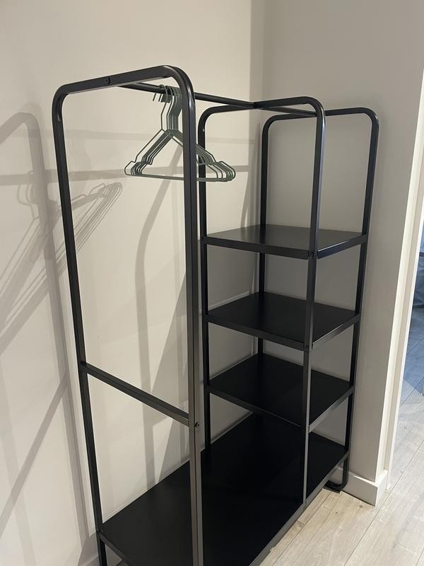 Lorelei Clothes Rail with Shelves Black | Open Wardrobe Storage Rack Furniture