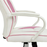 Faux Leather Mid Back Gaming Chair - White & Pink