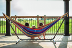 Vivere Double Cotton Hammock with Stand - Tropical | Garden Swing Bed, Outdoor
