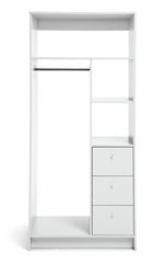 Malibu 3 Drawers Open Storage Wardrobe - White | Open wardrobe with drawers