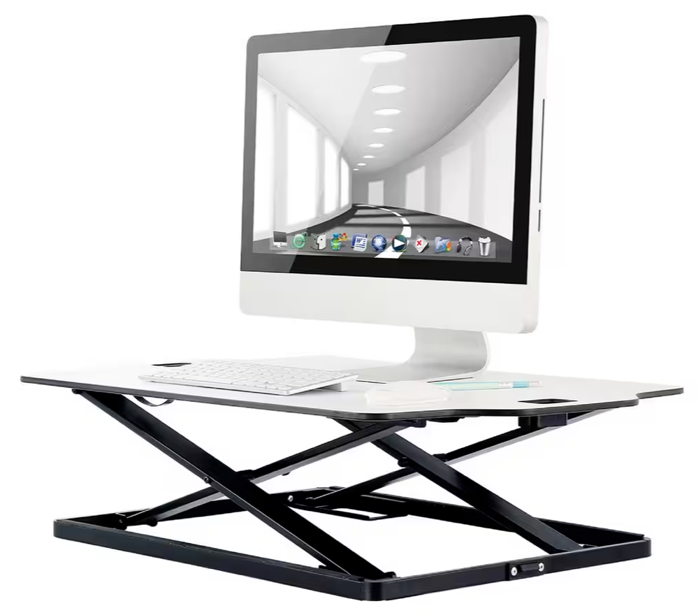 ProperAV Slim Profile Stand Up Desk Workstation - White | Adjustable Office Tabl