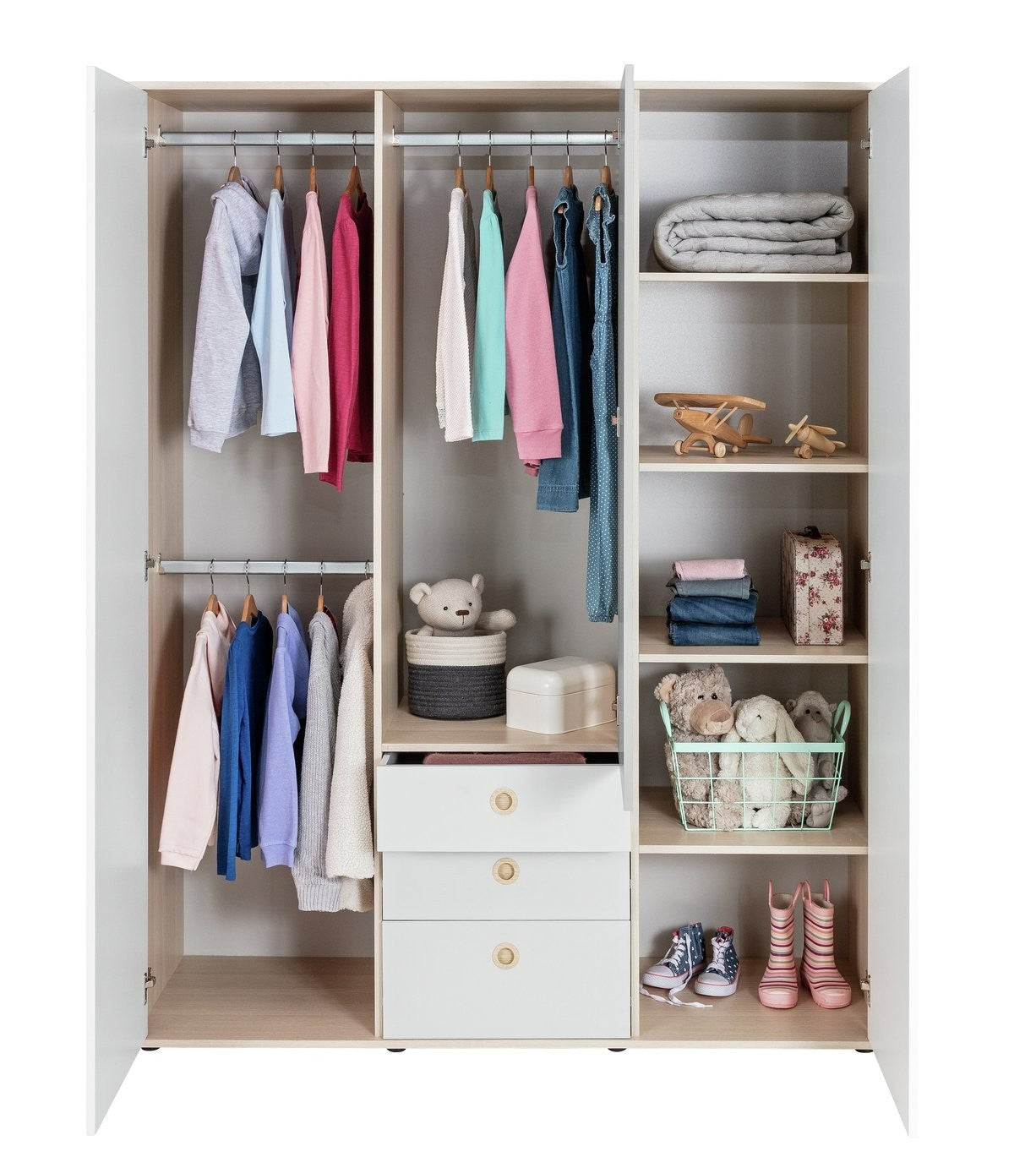 Camden 3 Door 3 Drawer Wardrobe – White & Acacia | All-in-one Storage Solution