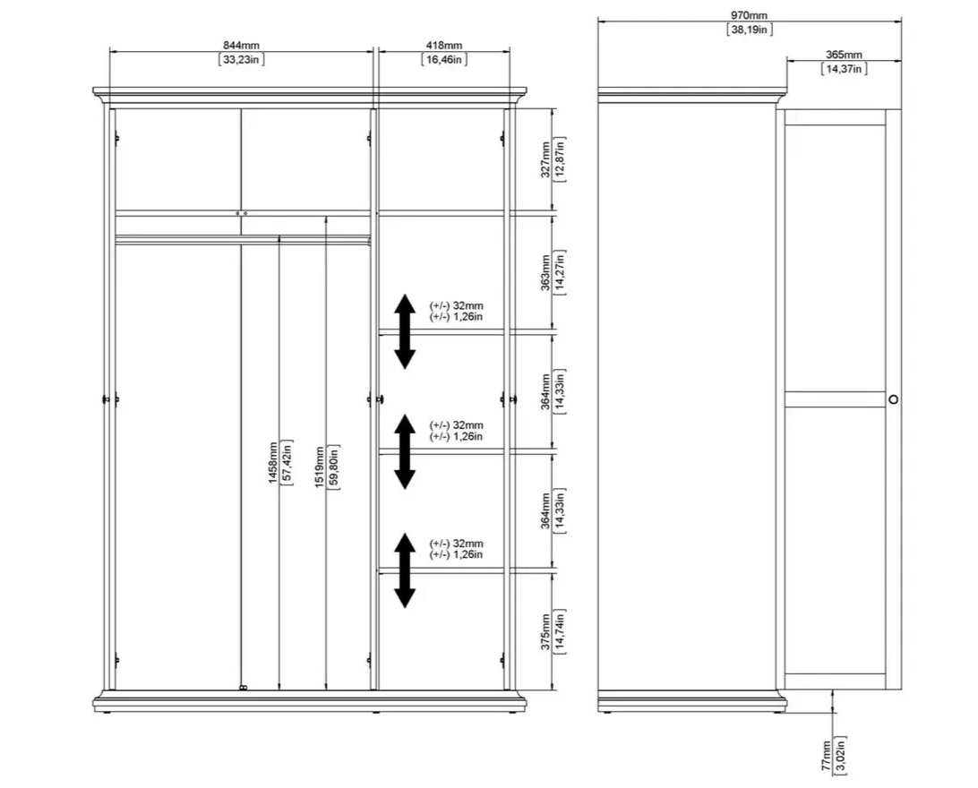 Tvilum Paris 3 Door Wardrobe White | Bedroom Storage Wardrobe Furniture
