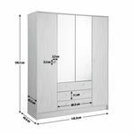 Home Malibu 4 Door 3 Drawer Wardrobe - White | Large white wardrobe with drawers