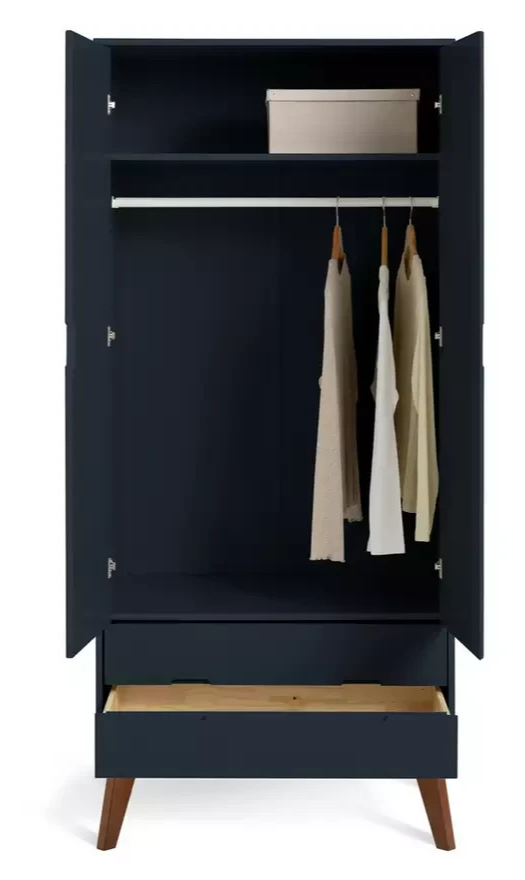 Pimlico 2 Door 2 Drawer Wardrobe Blue | Bedroom Storage Closet Furniture