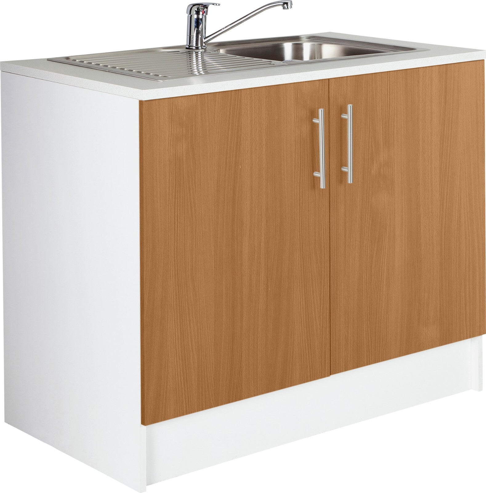 Athina 1000mm Steel Kitchen Sink Unit With Sink And Tap + Shelf - Beech
