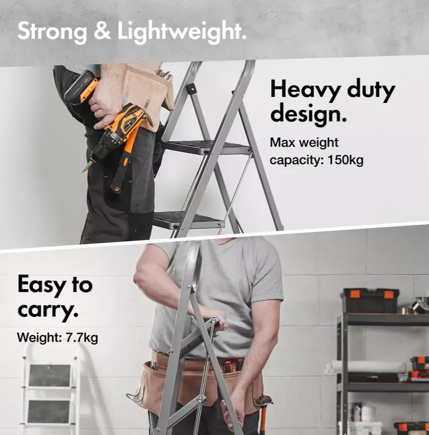 VonHaus 4 Tread Foldable Step Ladder | Folding Household Stepladder