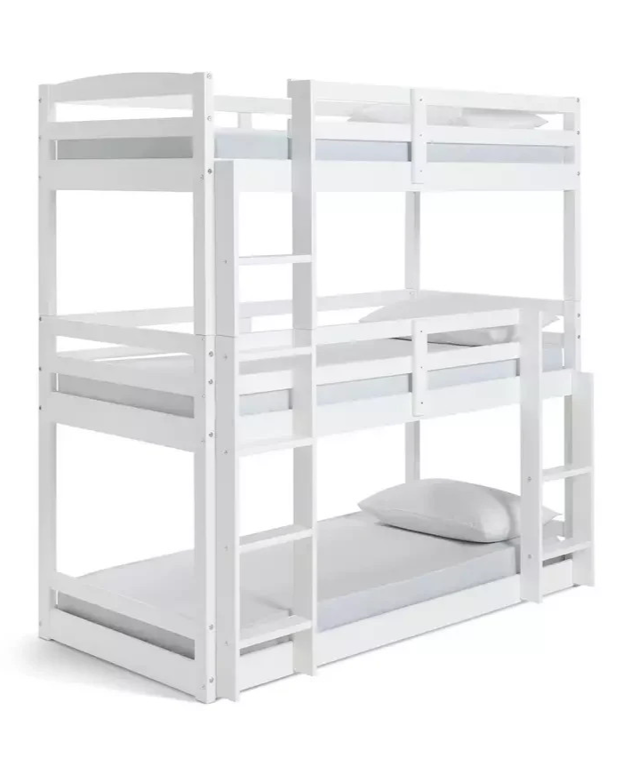 Home Josie Triple Single Bunk Bed - White | Multi Level Sleeping Setup