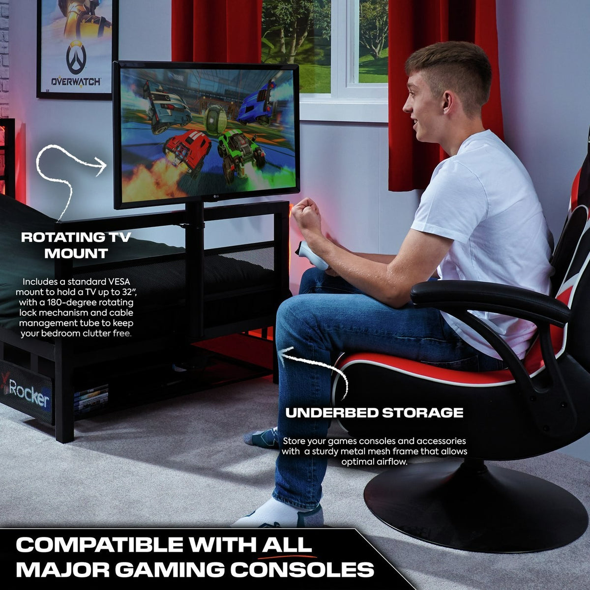 X Rocker BaseCamp TV and Gaming Bed Frame - Black | Modern Tech Bedroom