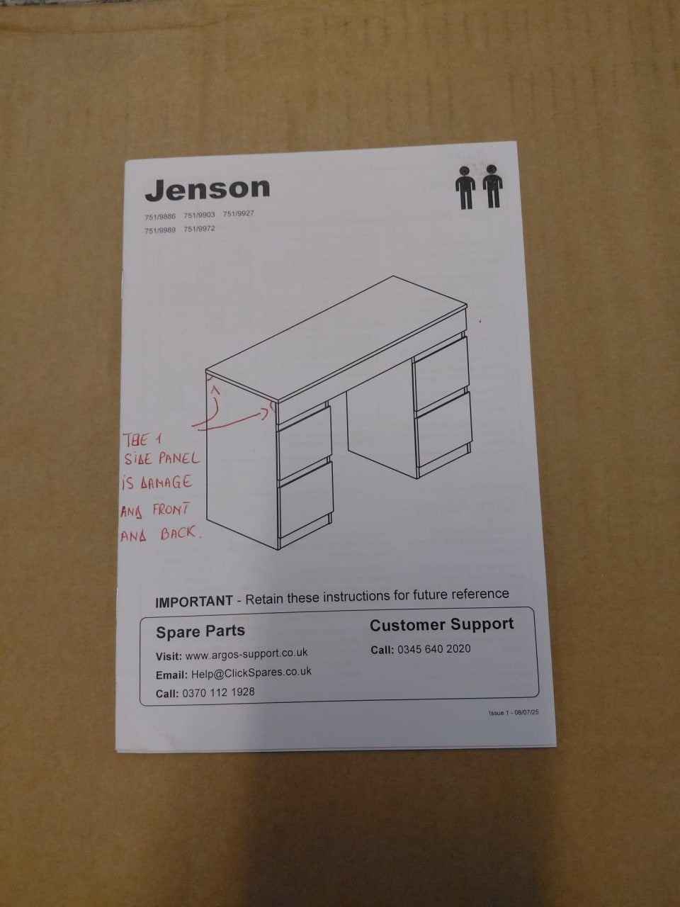 Jenson 5 Drawer Dressing Table Desk - Black Brown (B GRADE 1031)