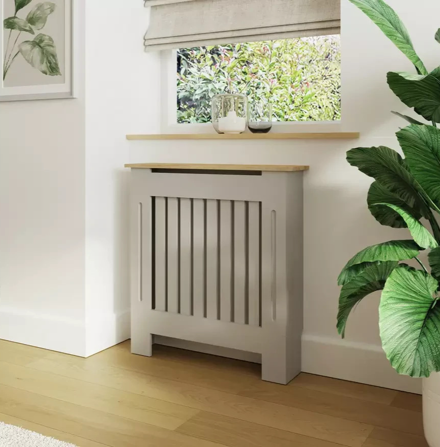GFW Longslow Small Radiator Cover Grey & Oak | Modern Radiator Cabinet Furniture