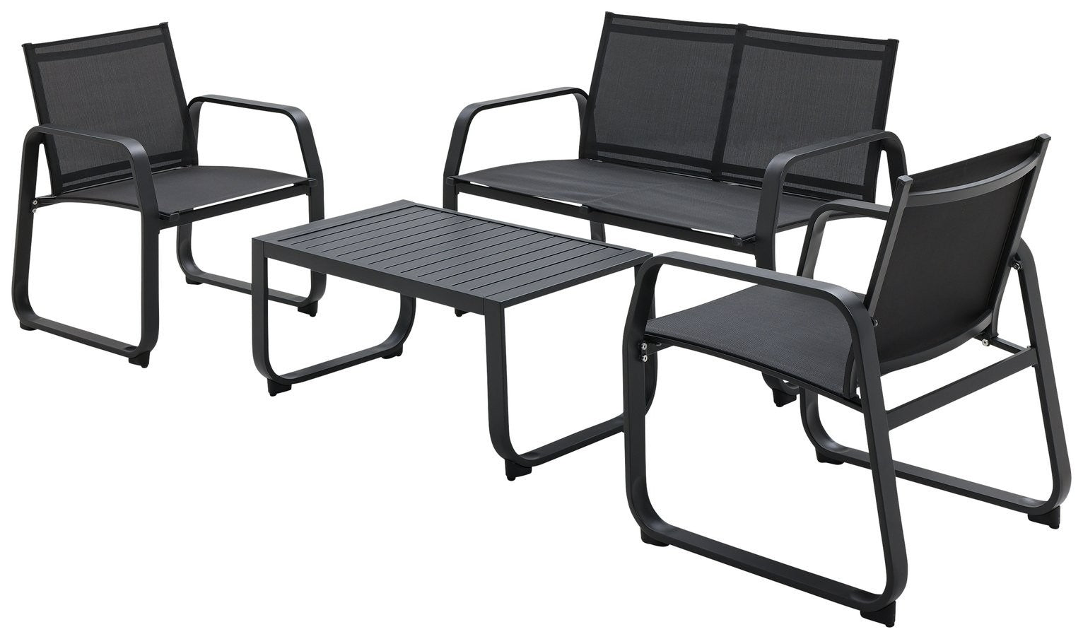 Home Trelew 4 Seater Metal Patio set - Black | Weather-resistant patio set
