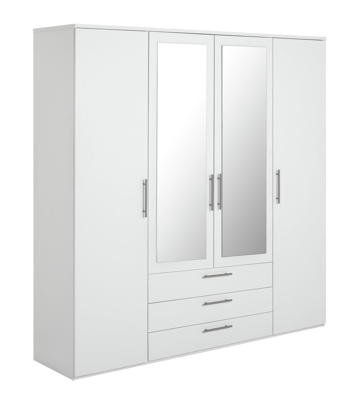 Brisbane 4 Door 3 Drawer Mirror Wardrobe - White |Spacious Clothing Organization