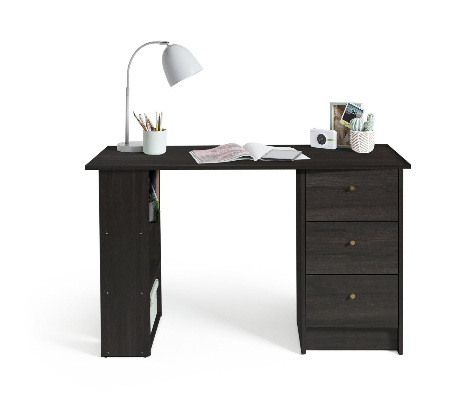 Malibu 3 Drawer Office Desk - Black & Brown ( B Grade 25683 )