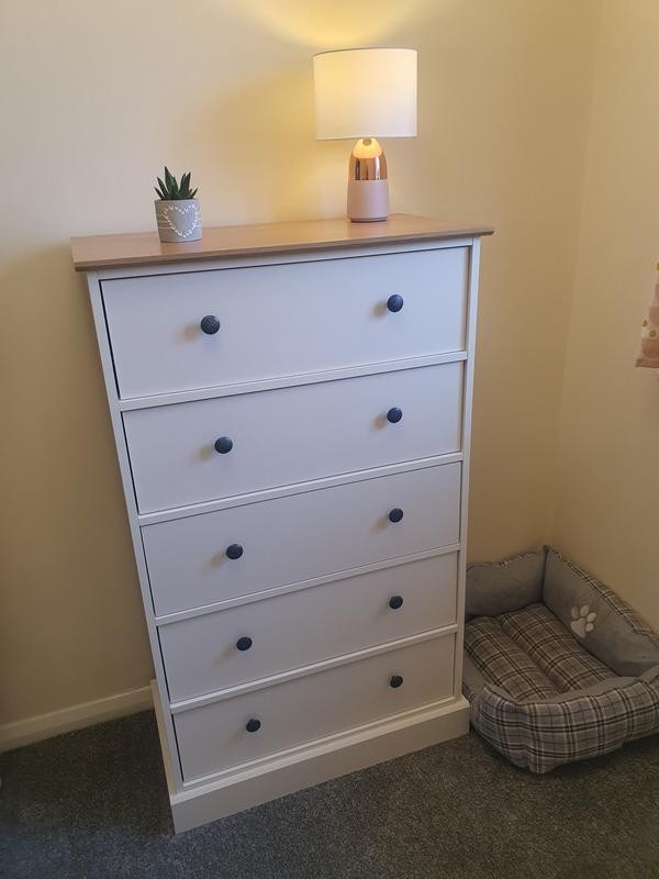 Home Kensington 5 Drawer Chest Ivory | Bedroom Storage Furniture Unit