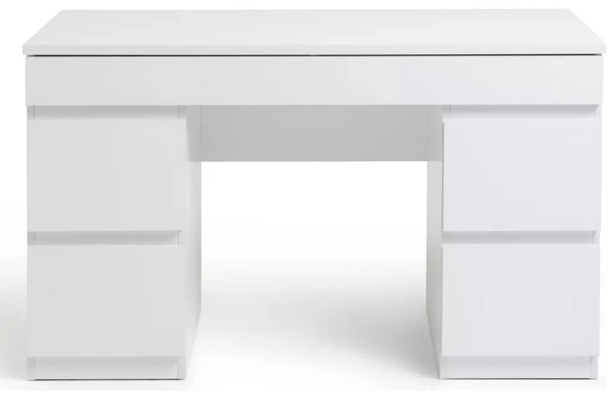 Home Jenson 5 Drawer Dressing Table Desk White Gloss | Bedroom Makeup Vanity
