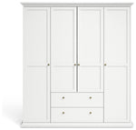 Tvilum Paris 4 Door 2 Drawer Wardrobe - White | Romantic Clothing Organization