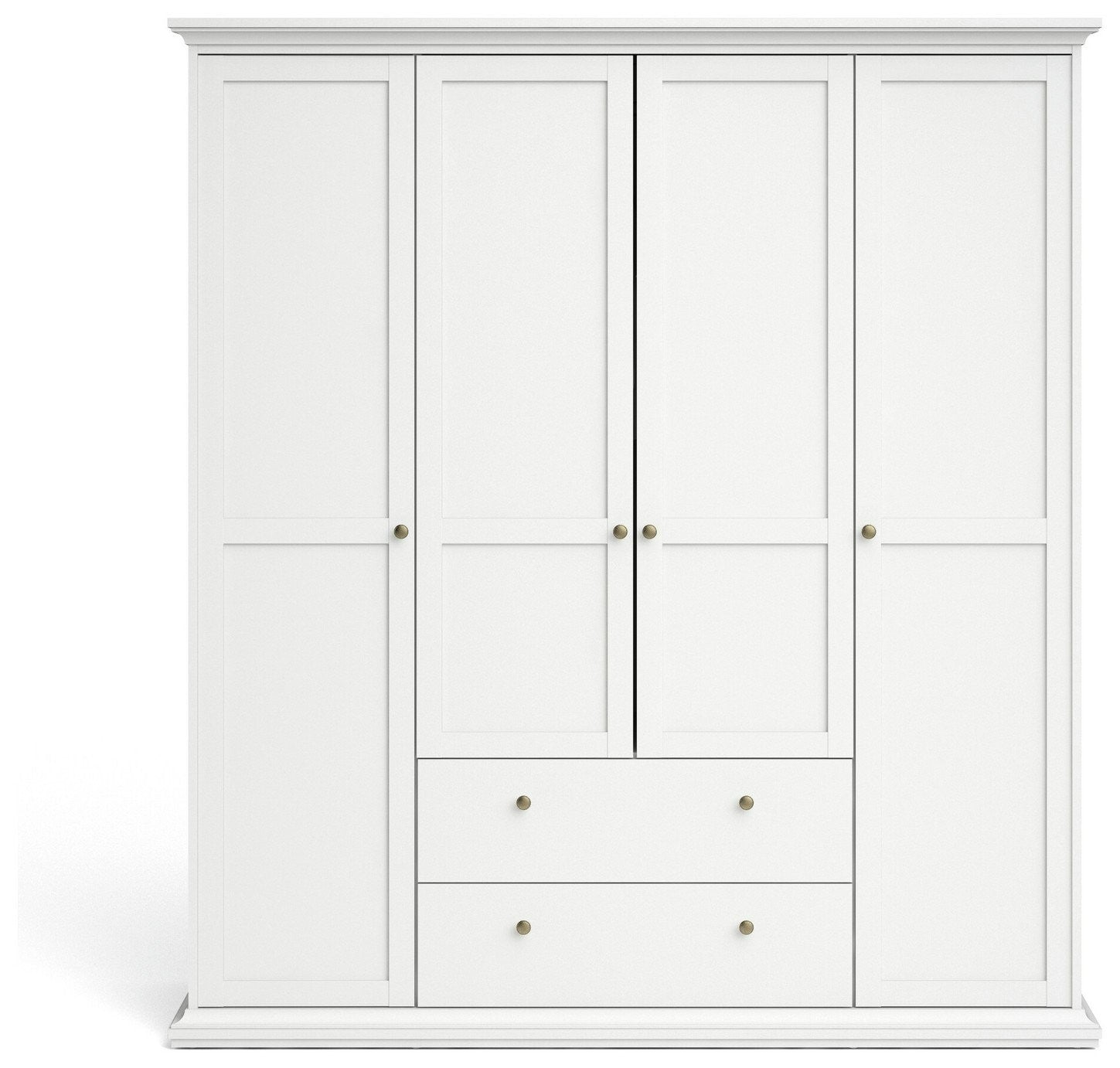 Tvilum Paris 4 Door 2 Drawer Wardrobe - White | Romantic Clothing Organization