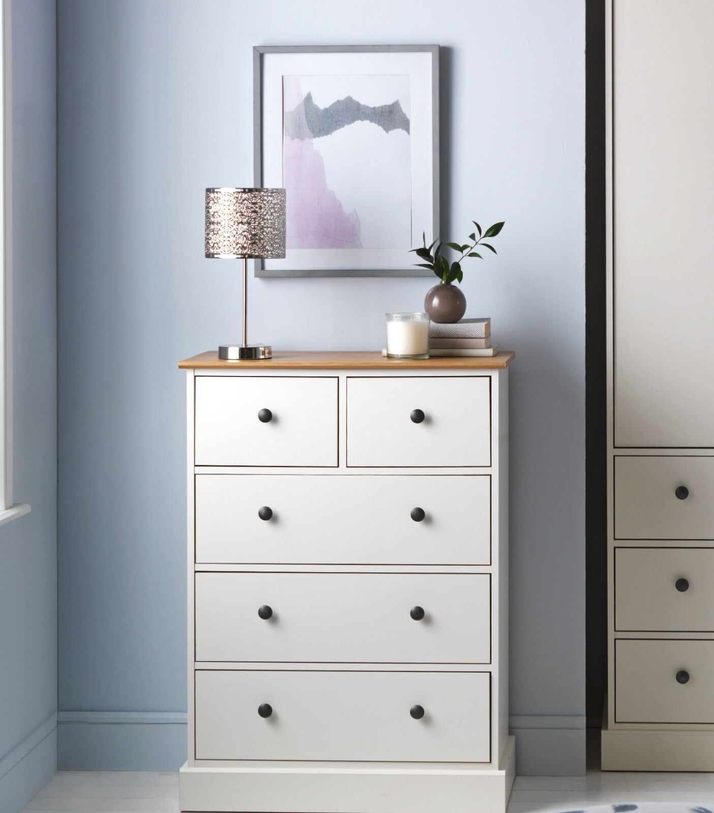 Kensington 5 Drawer Chest - Oak & Ivory