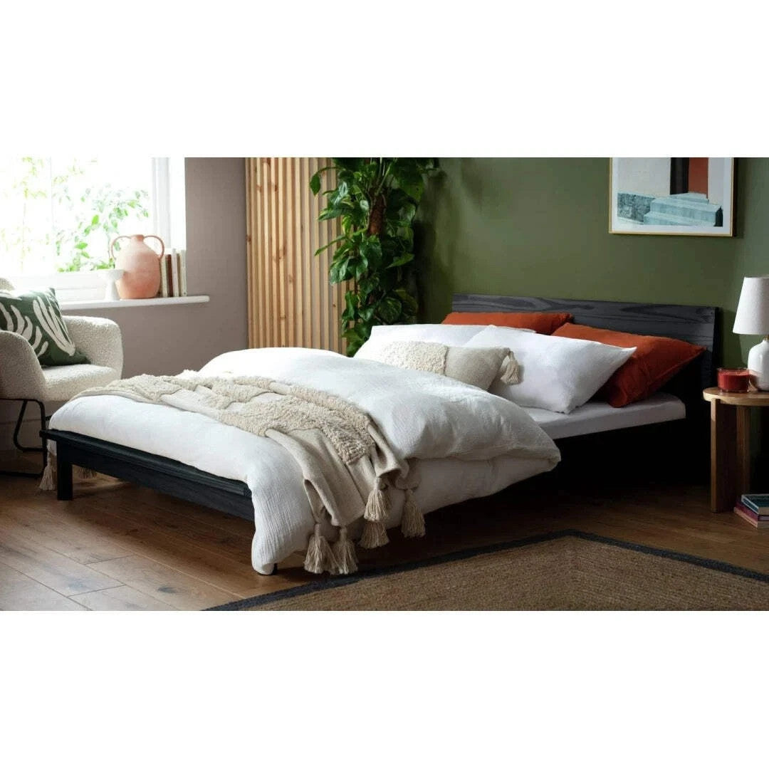 Akio Small Double Wooden Platform Bed Frame- Black | Japanese style bed frame