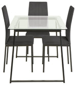 Home Tyrus Glass Dining Table & 4 Charcoal Chairs | Modern Kitchen Dining Set