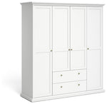 Tvilum Paris 4 Door 2 Drawer Wardrobe - White | Romantic Clothing Organization
