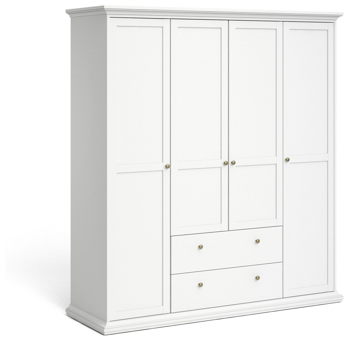 Tvilum Paris 4 Door 2 Drawer Wardrobe - White | Romantic Clothing Organization