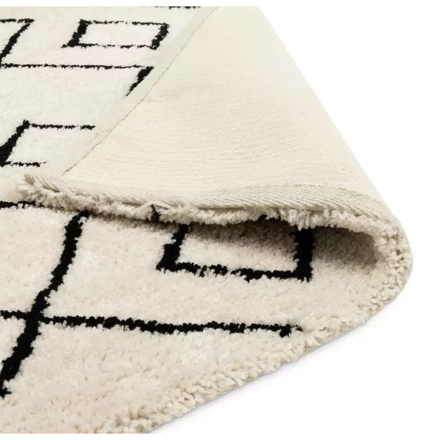 Diamond Tufted Cream & Black Rug 120x170cm | Modern Living Room Floor Rug Carpet