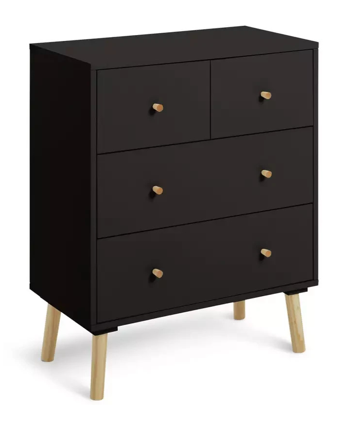 Otto 4 Drawer Chest Black | Bedroom Storage Chest of Drawers Furniture
