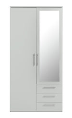Home Brisbane 2 Door 3 Drawer Mirror Wardrobe – Grey | Sleek Neutral Aesthetic