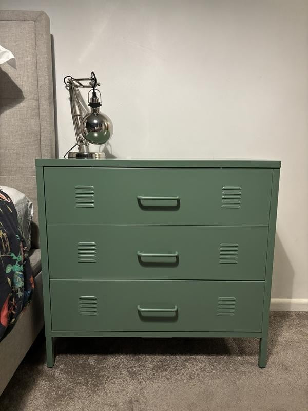 Stevie 3 Drawer Chest Green | Bedroom Storage Chest of Drawers Furniture