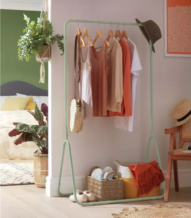 Arnie Single Clothes Rail Sage Green | Garment Hanging Rail Clothes Storage Rack