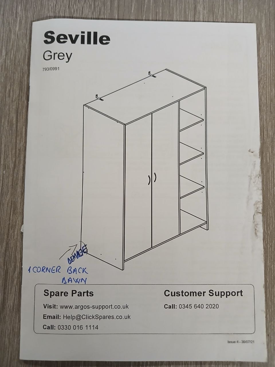Home Seville 2 Dr Open Shelf Wardrobe -Grey Oak Effect (B Grade 1111.)
