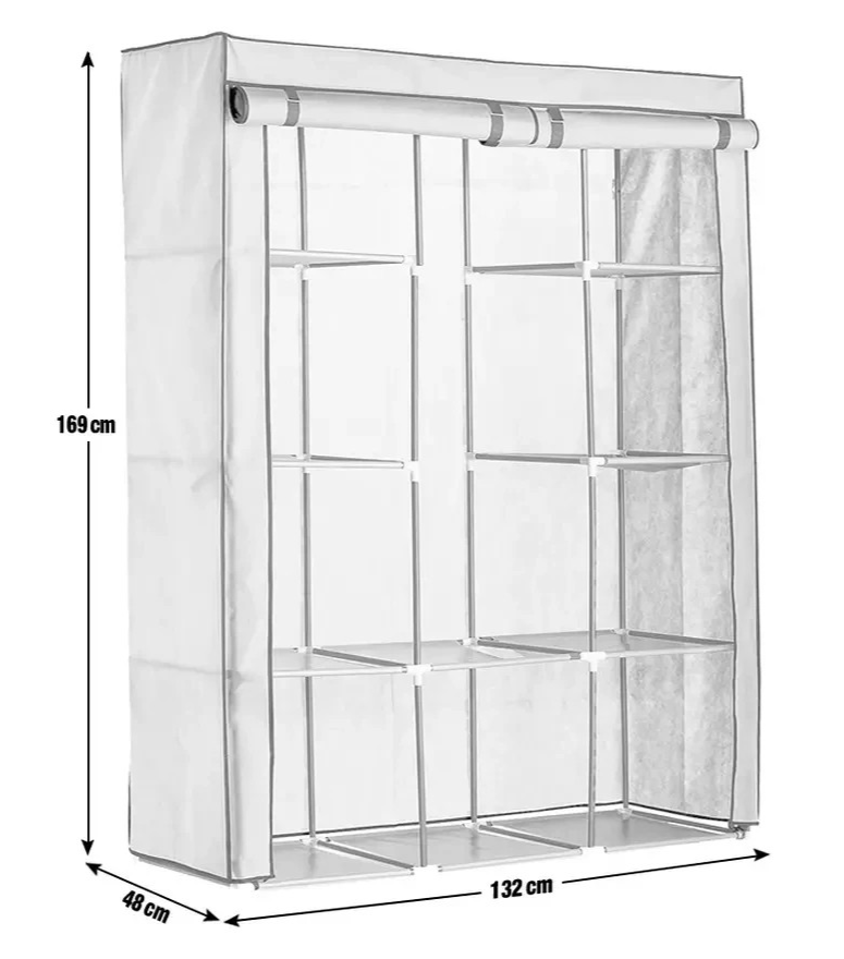 Home Double Modular Fabric Wardrobe Grey and Black | Portable Clothes Storage Ca
