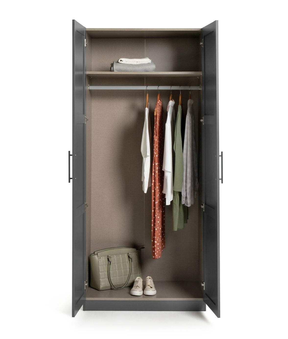 Munich Panelled 2 Door Wardrobe - Anthracite | Contemporary double door closet