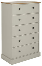 Kensington 5 Drawer Chest - Soft Grey/Oak Effect