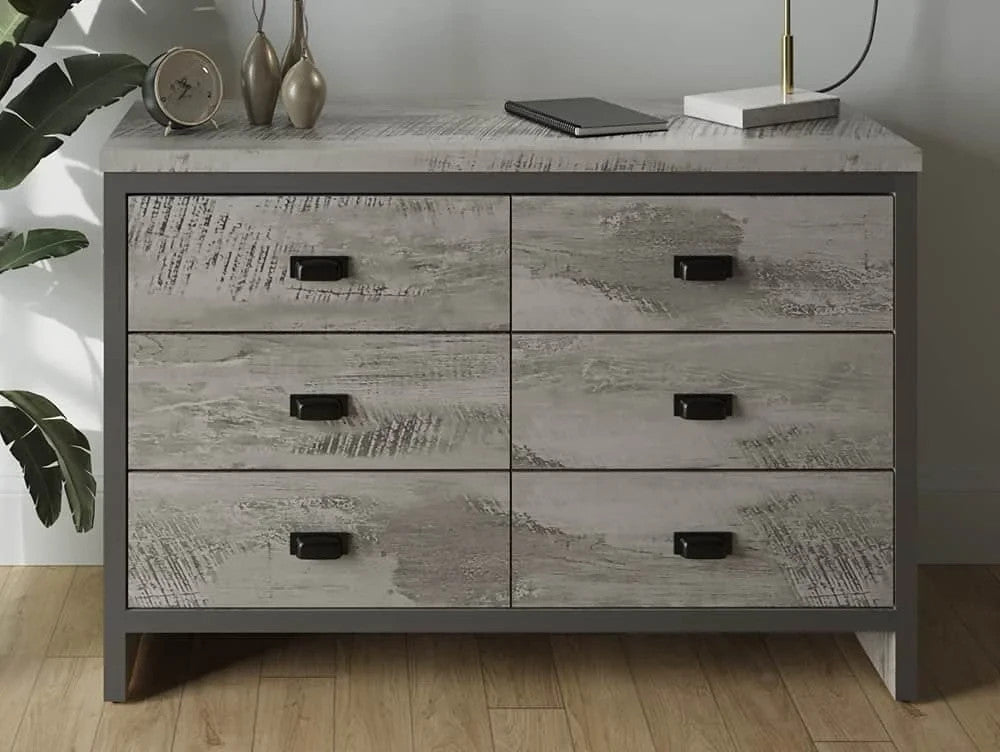 Boston Grey Wood Effect 3+3 Drawer Chest of Drawers | Bedroom Storage Furniture