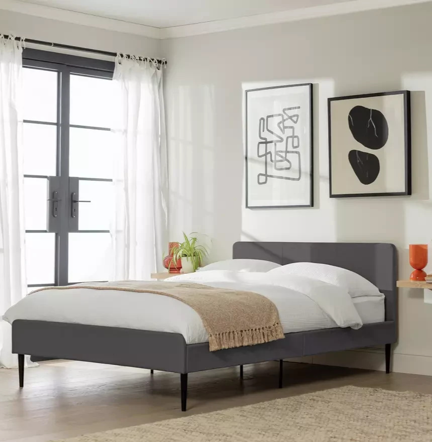 Home Kristopher Small Double Fabric Bed Frame Charcoal | Modern Bedroom