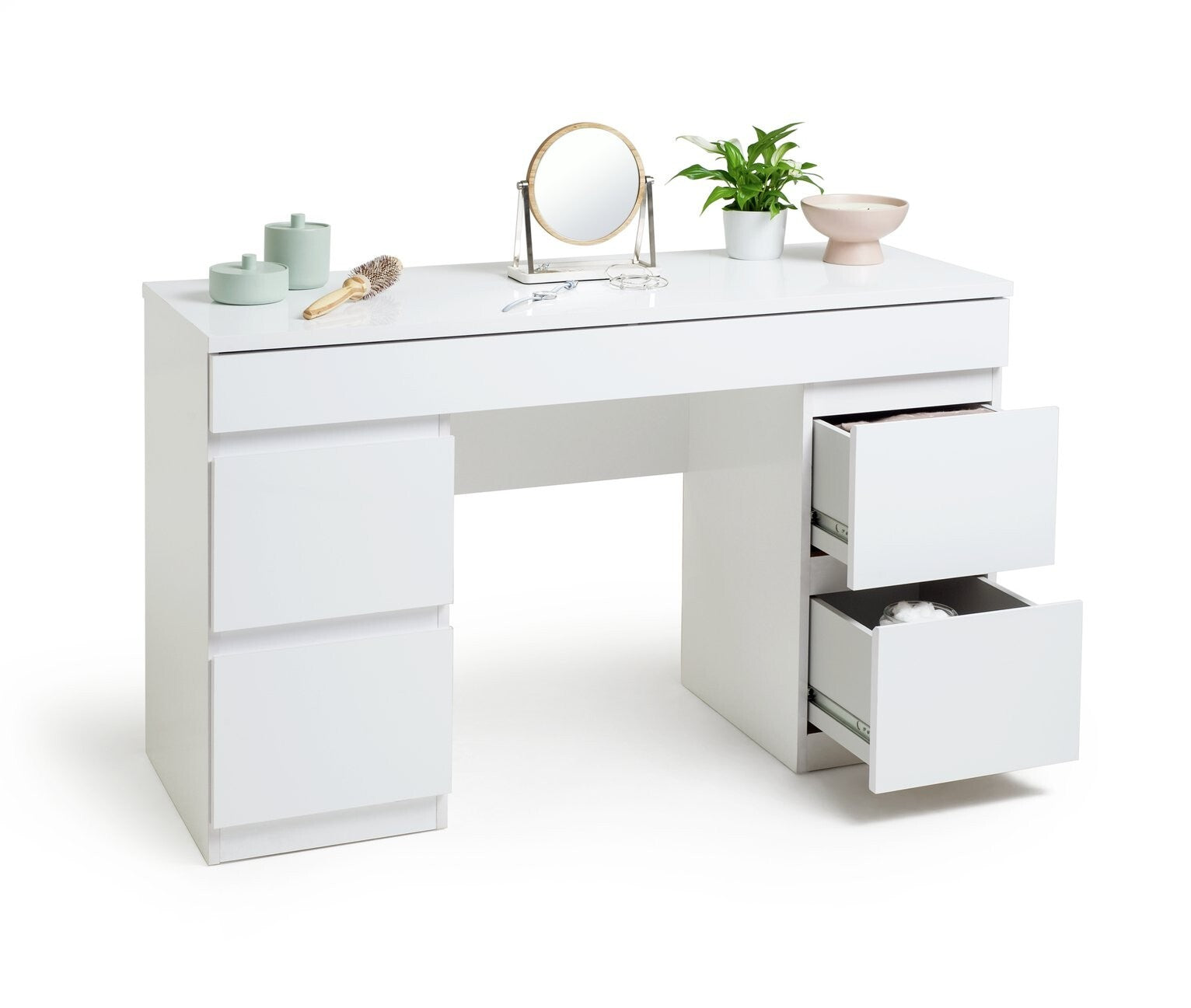 Habitat Jenson 6 Drawer Dressing Table Desk - White Gloss | Bedroom Makeup Desk