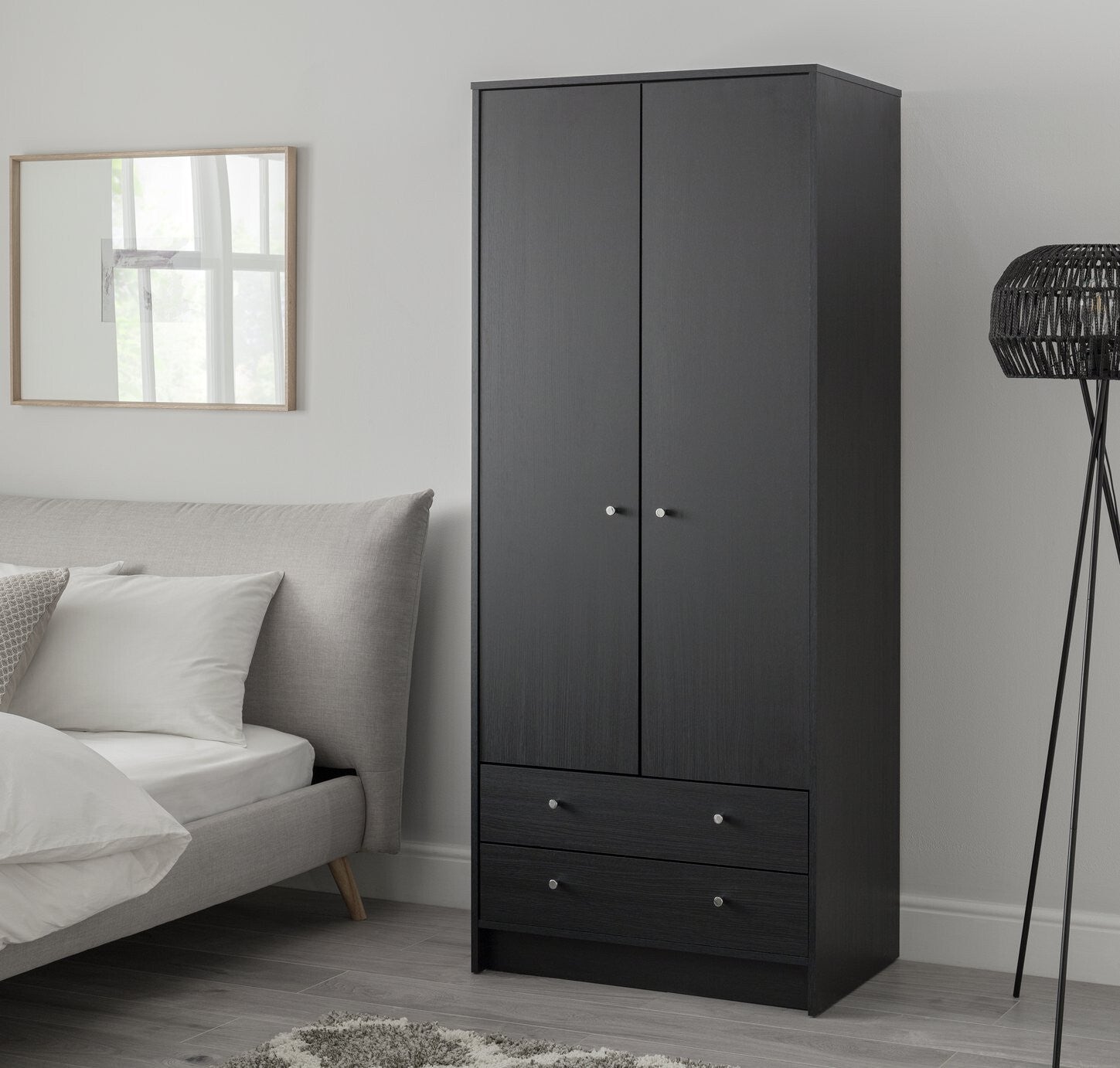 Malibu 2 Door 2 Drawer Wardrobe - Black Oak Effect | Bedroom Storage for Clothes