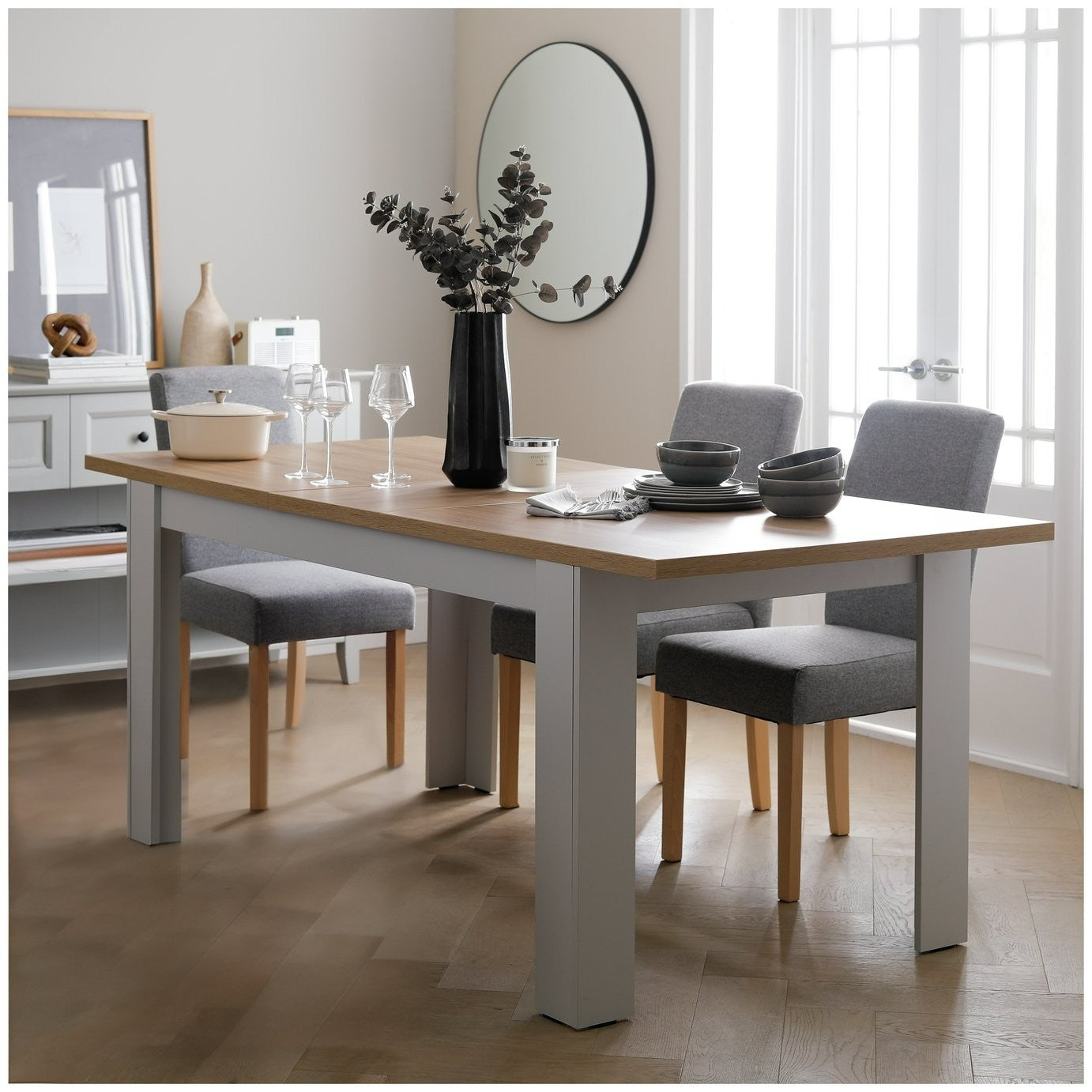 Preston Extending Dining Table - Grey & Oak | Two-tone table,extension mechanism